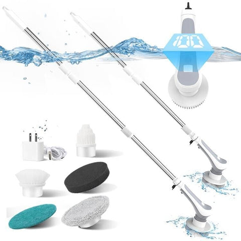 Rechargeable Electric Aquarium Cleaning Brush, IP68 Waterproof Electric Cleaning Tool Kit with 6 Replaceable Swivel Heads, Power Aquarium Brush 2 Adjustable Speeds, Removable/Adjustable Long Handle