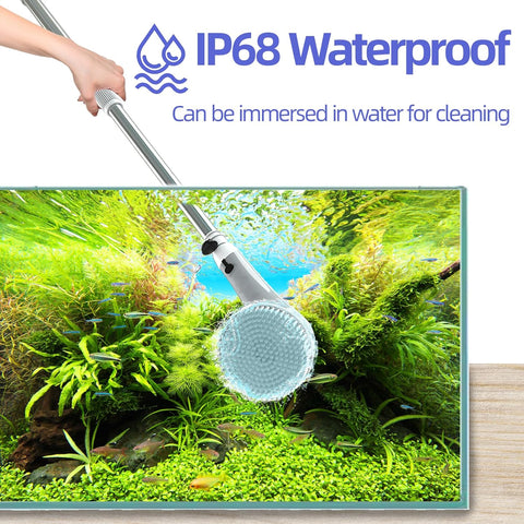 Rechargeable Electric Aquarium Cleaning Brush, IP68 Waterproof Electric Cleaning Tool Kit with 6 Replaceable Swivel Heads, Power Aquarium Brush 2 Adjustable Speeds, Removable/Adjustable Long Handle