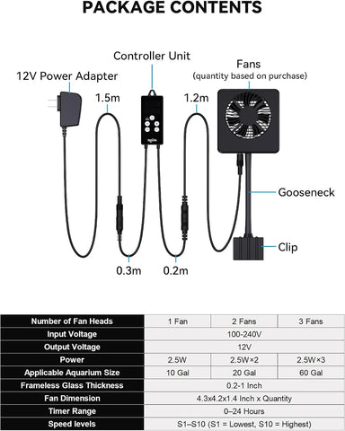 Aquarium Chiller Fan package contents