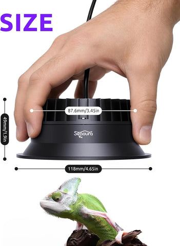 Mini reptile UV lamp physical dimension size diagram