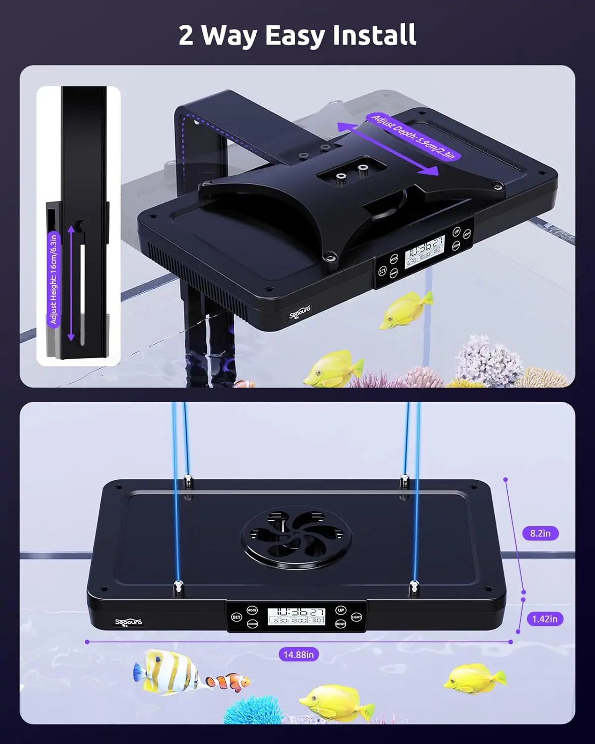 SEAOURA SR-691 aquarium LED light adjustable height and depth