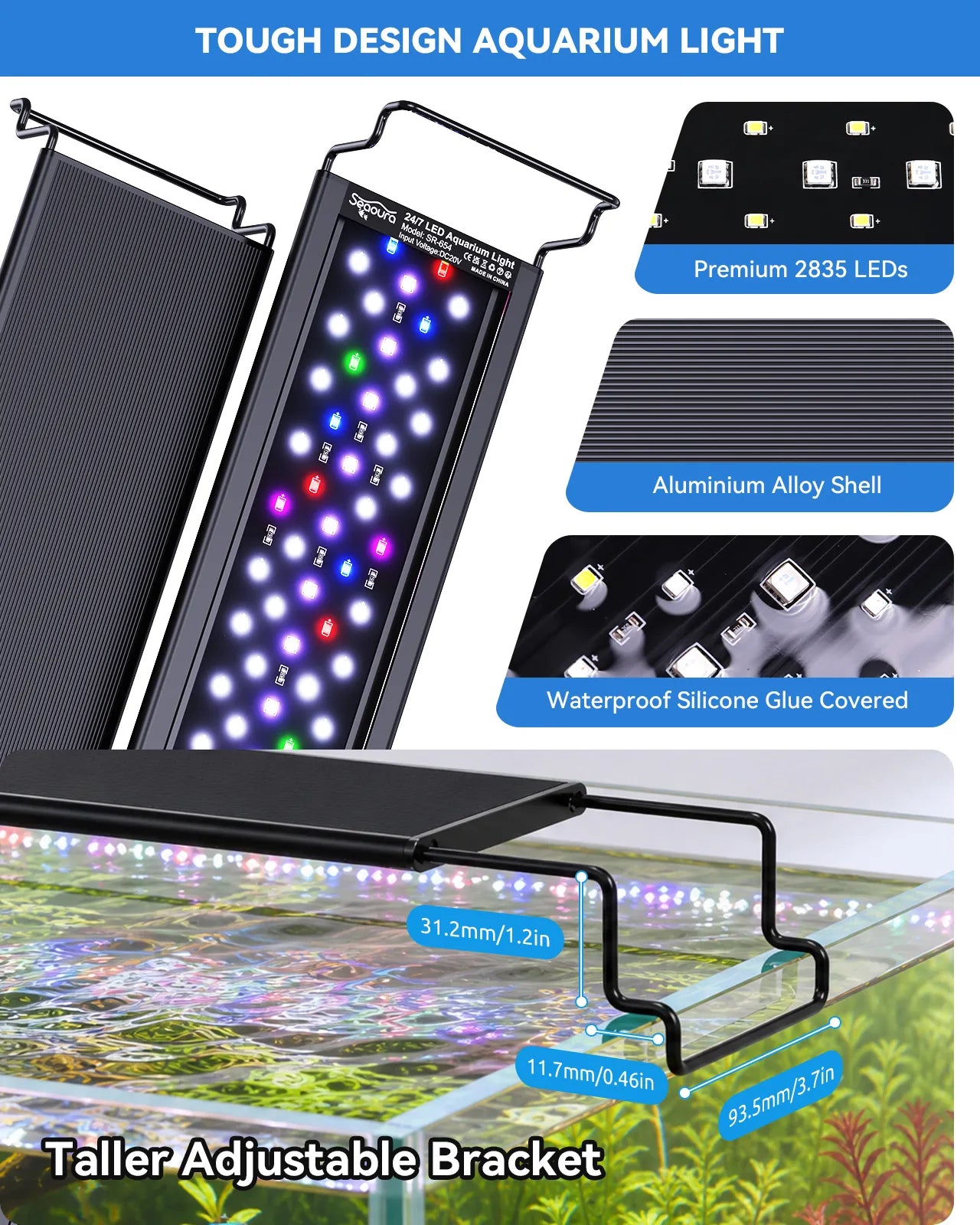 SR-654 Aluminum aquarium light with adjustable bracket