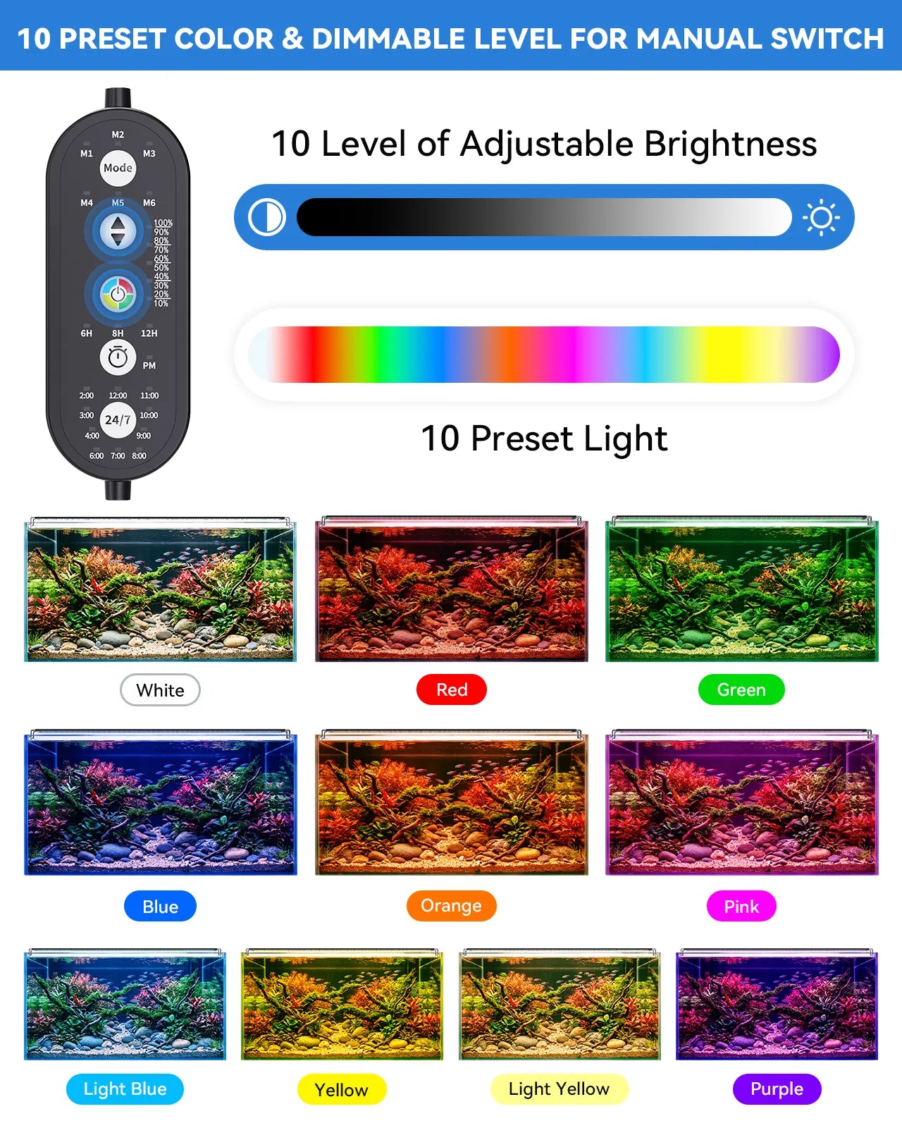 SR-654 Seaoura aquarium light 10 color preset dimmable