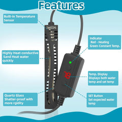 Seaoura SR-308 Mini LED Display Aquarium Heater with Temperature Control