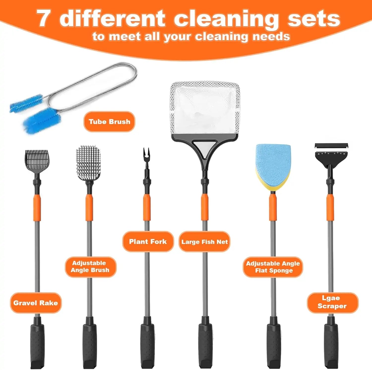fish cleaning accessories Seaoura SR-513 7 in 1 Multi Function Aquarium Cleaner Kit