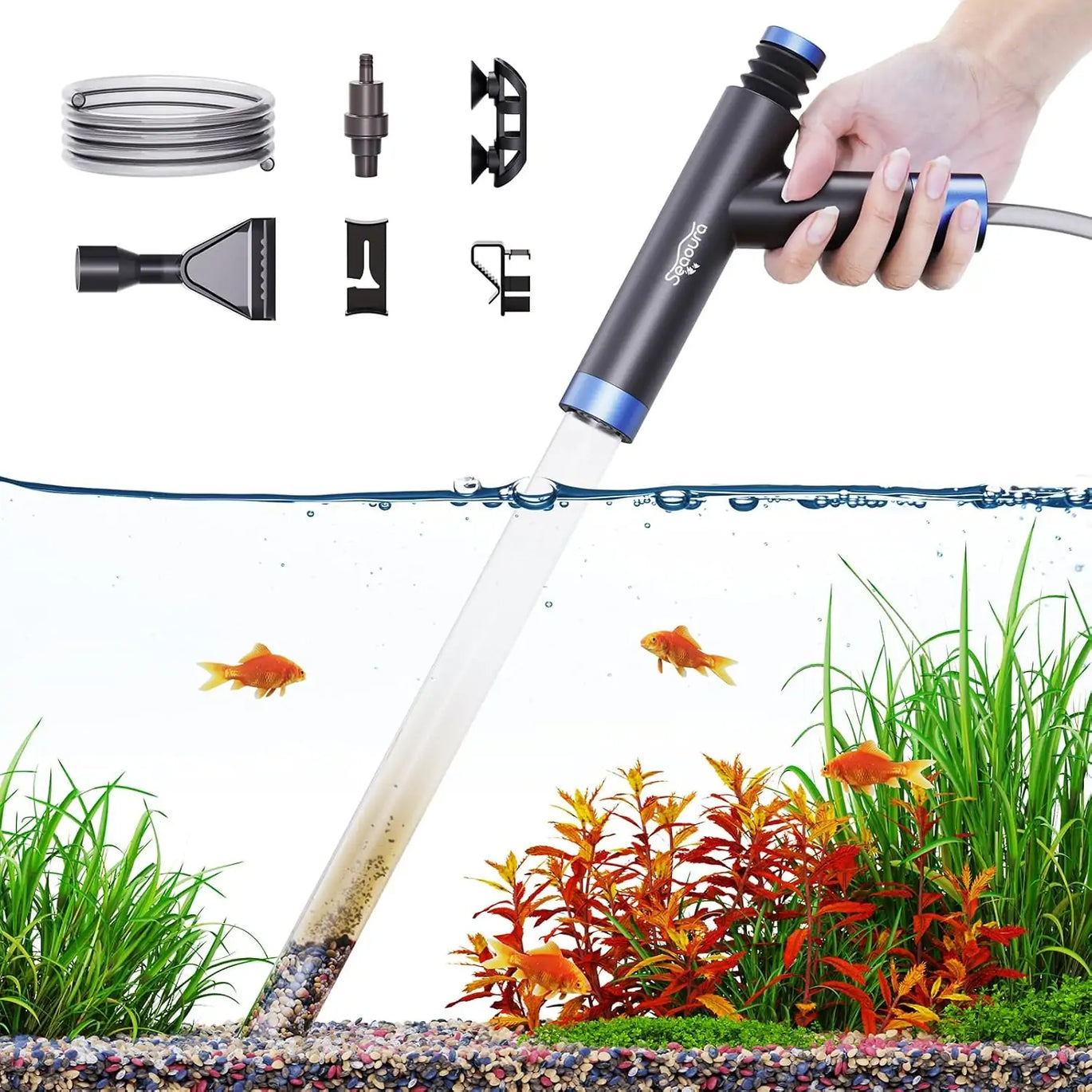 aquarium gravel for plants Seaoura SR-528 Aquarium Siphon Pump Gravel Cleaner