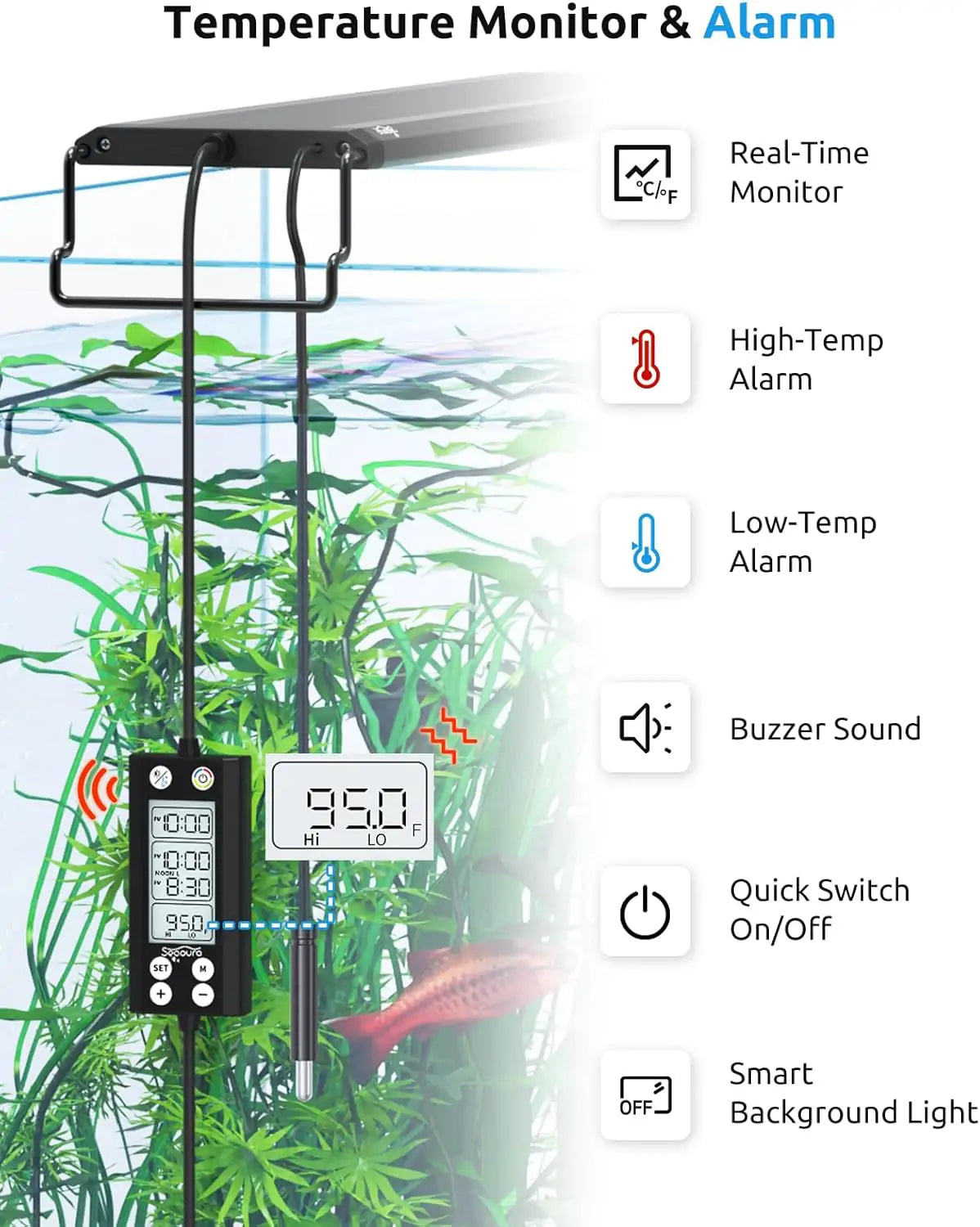 Seaoura SR-659 LED Aquarium Light with Thermometer 【New Upgrade SR-666】