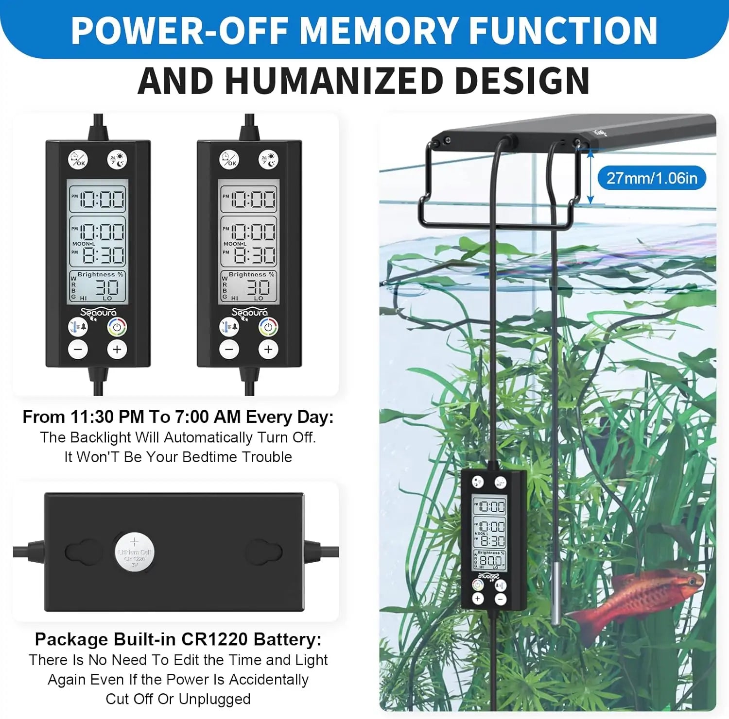 Seaoura SR-666 LED Aquarium Light with LCD Monitor