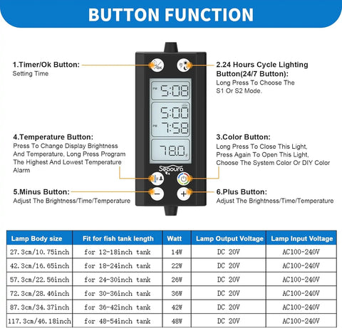 Seaoura SR-666 LED Aquarium Light with LCD Monitor
